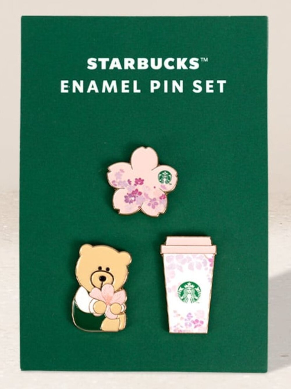 🌸 Starbucks Cherry Blossom Sakura Bearista Enamel 3 Pin Set - New w/tags
